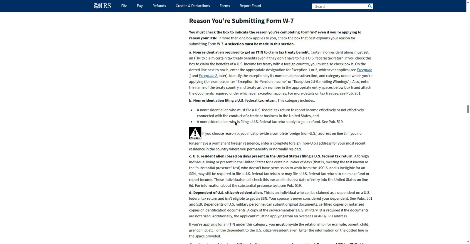 W-7 填写说明：申请理由 Reason You're Submitting