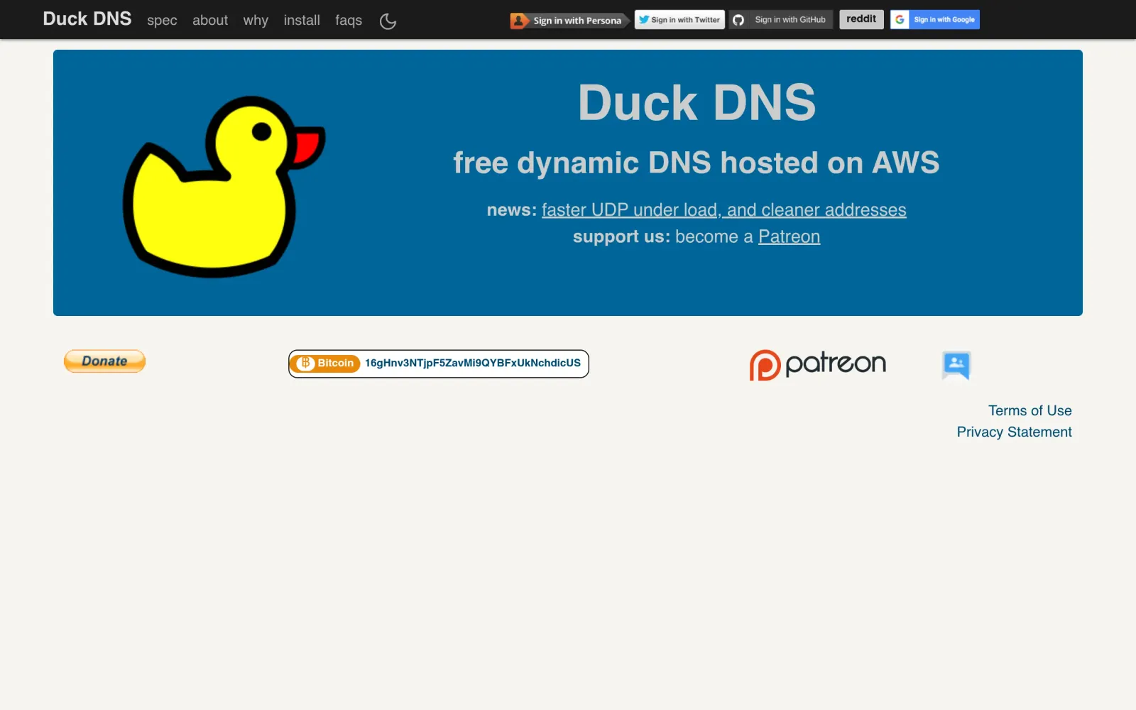 DuckDNS 免费动态 DNS 首页