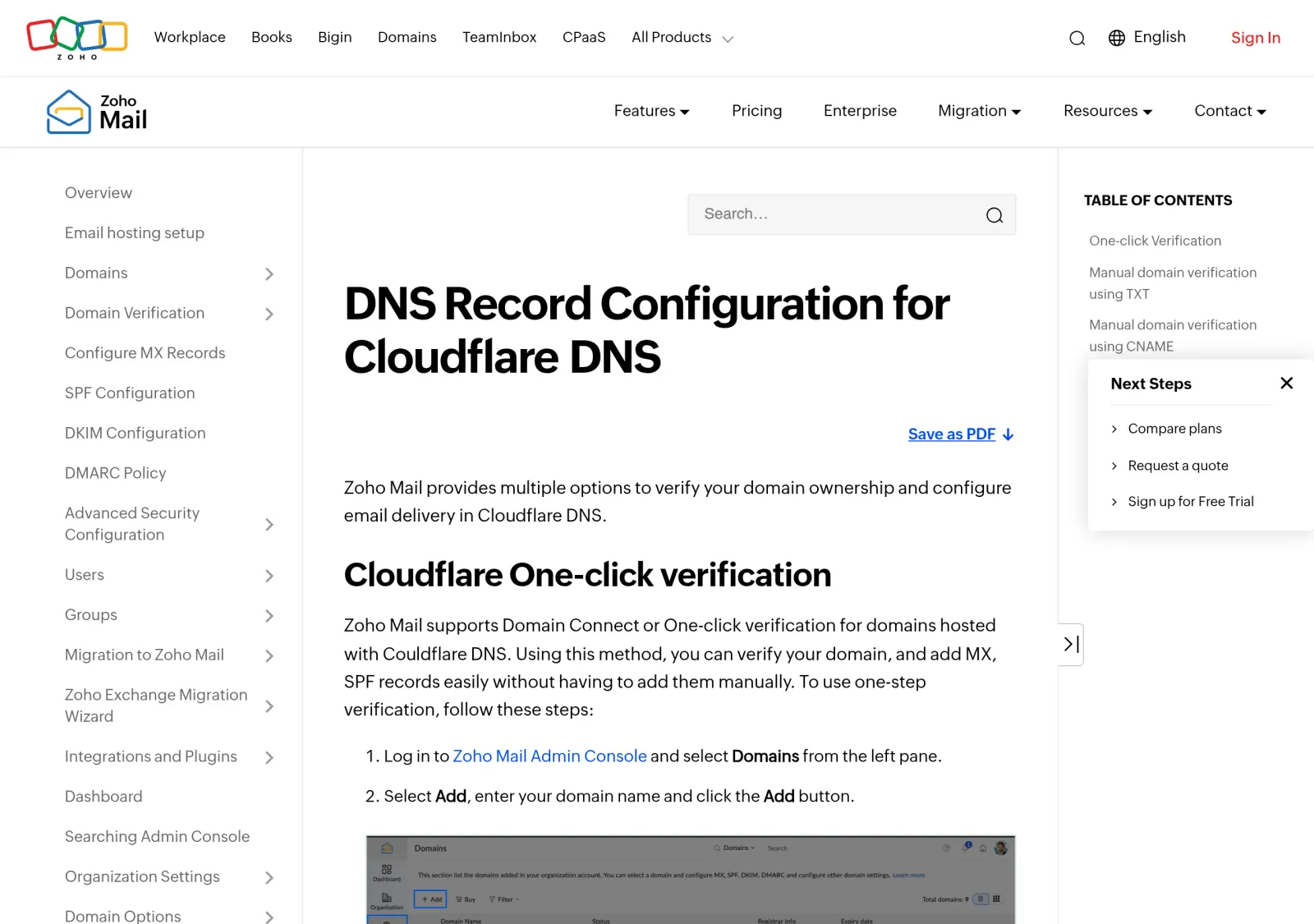 Zoho 官方文档：Cloudflare DNS 记录配置