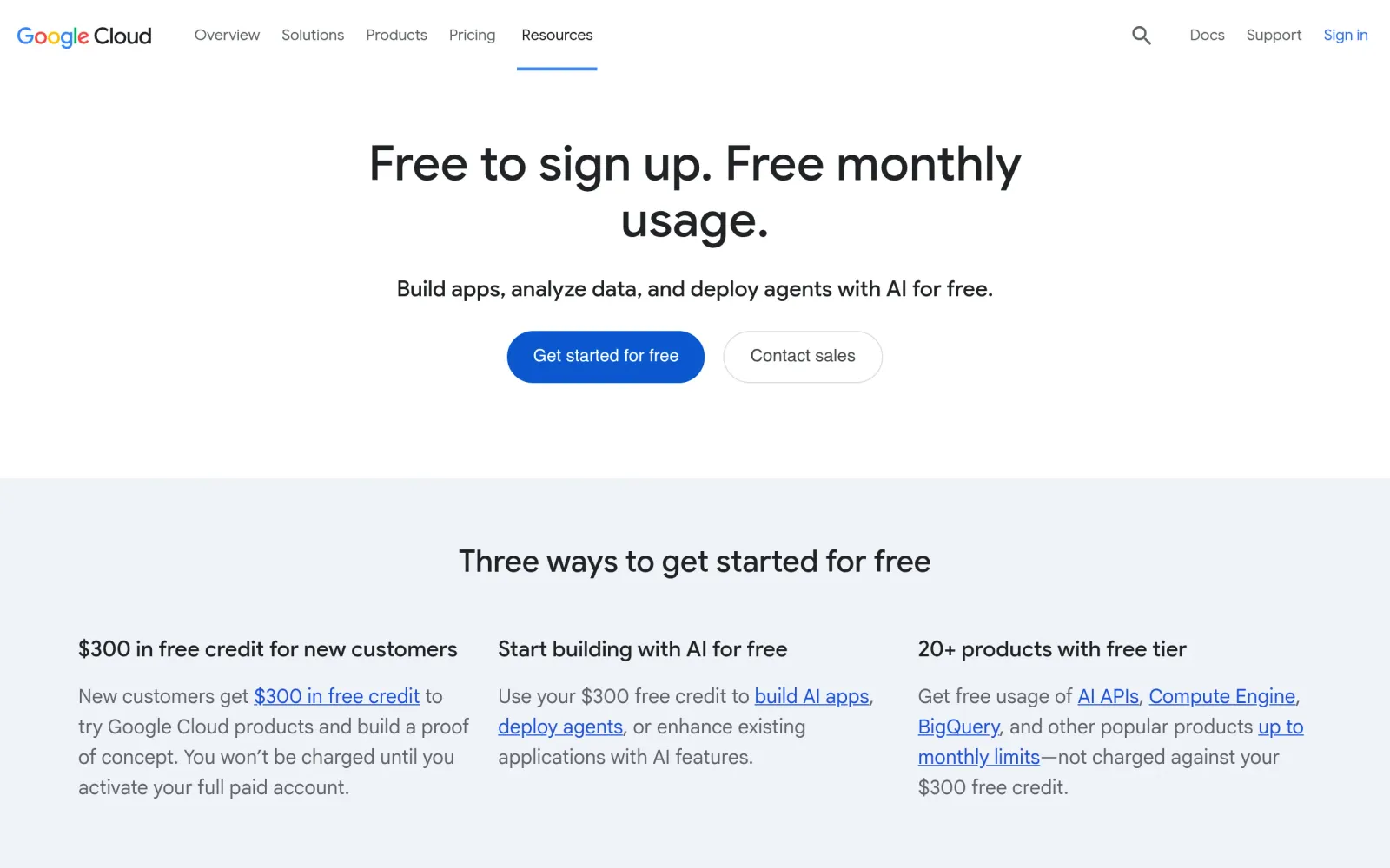 Google Cloud 免费页面:$300 赠金入口