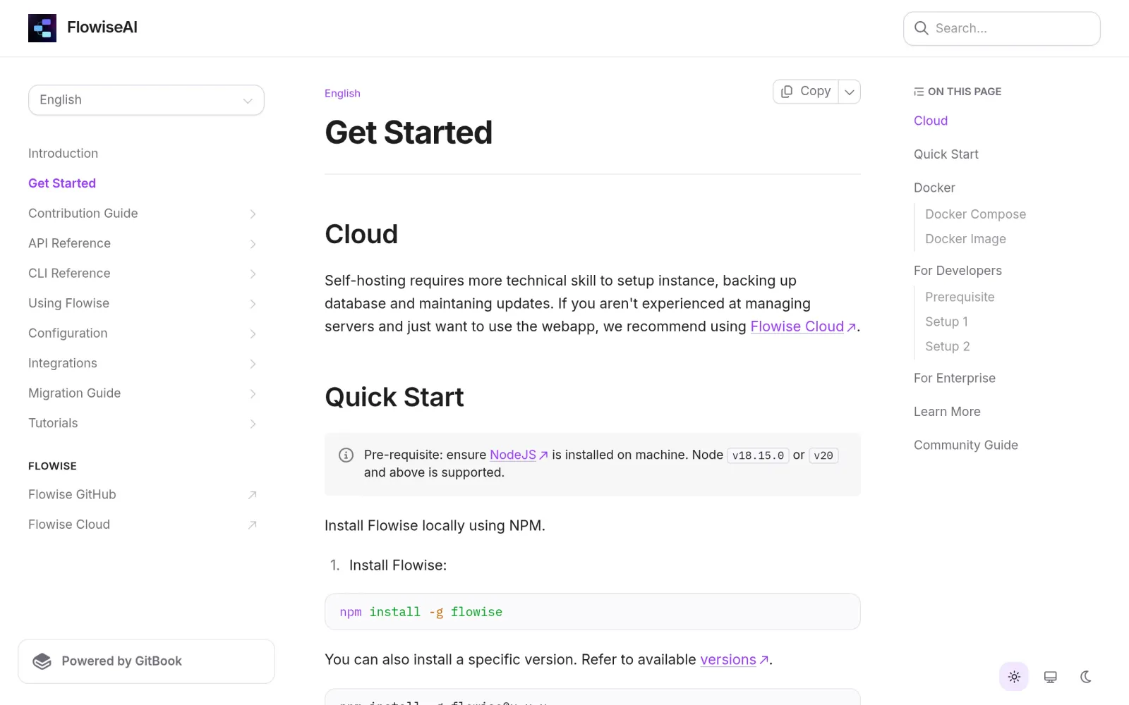 Flowise 官方文档 Getting Started 安装页