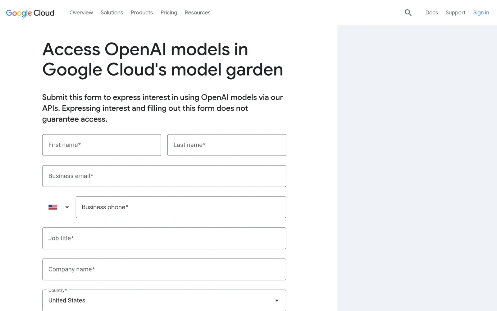 Interest form for OpenAI models in Model Garden
