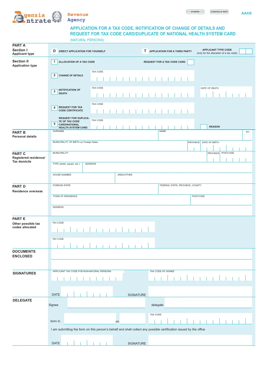 Blank AA4/8 application form, page 2