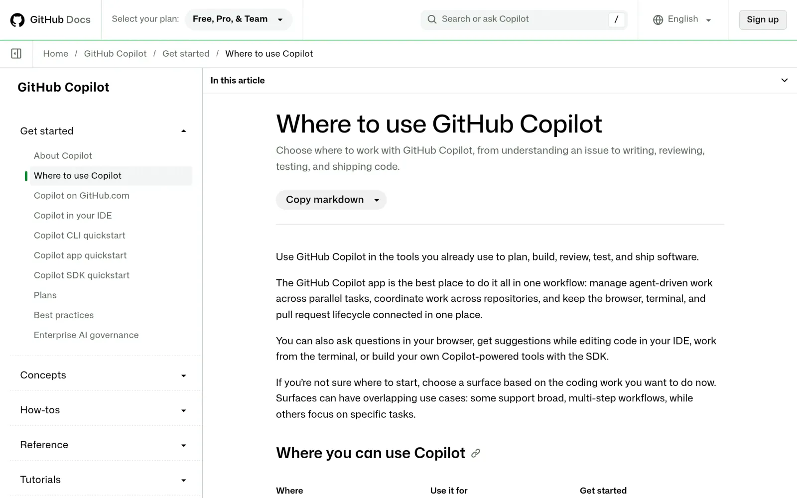 GitHub docs: use Copilot in your IDE, browser, terminal, and more