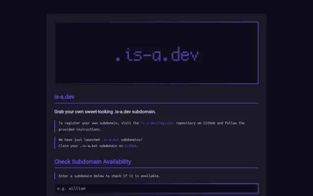 免费域名：is-a.dev 开发者子域名，GitHub 提个 PR 就拿下
